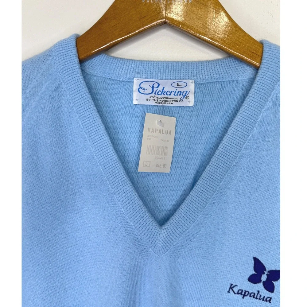 Vintage Pickering Kapalua V-Neck Sweater Large New Deadstock Blue